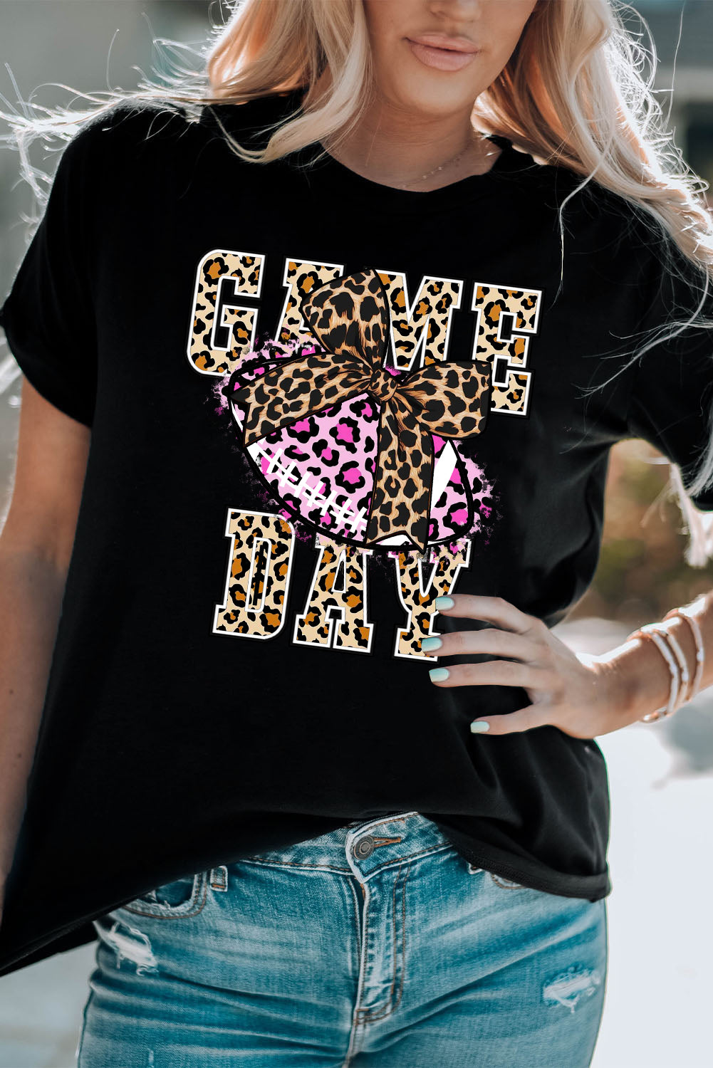 Halloween Pumpkin Leopard Print Crew Neck T-Shirt