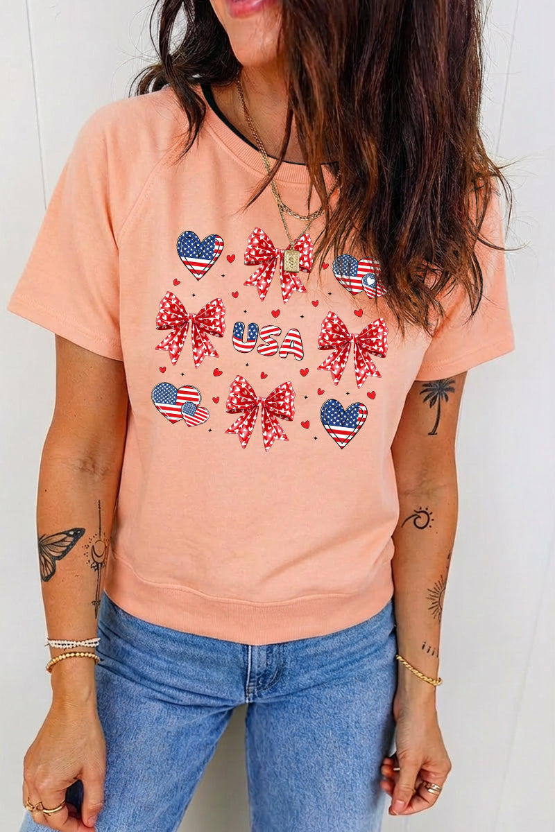 Patriotic Bow Heart Graphic USA Fourth of July Tee