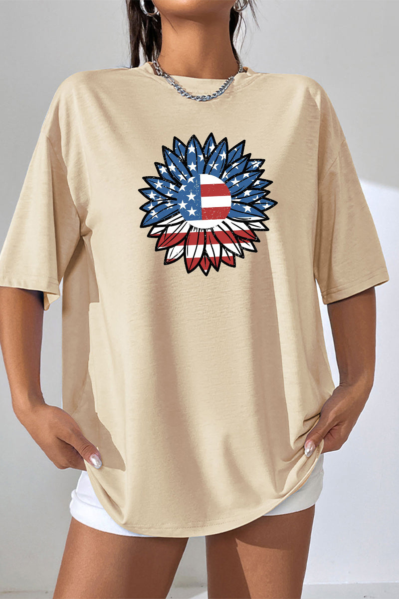 Flag Sunflower Graphic Tee Oversized Casual