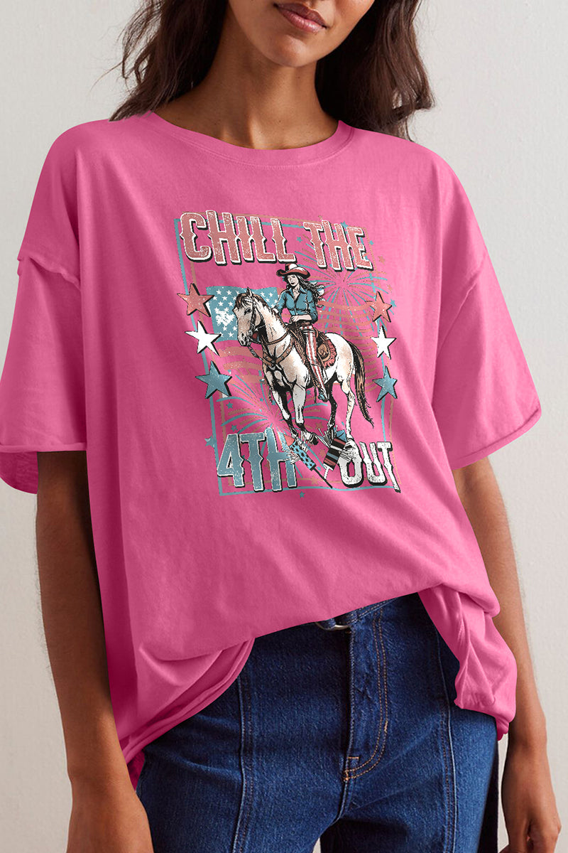 Western Cotton Graphic Tee Patriotic Oversized Rodeo Top