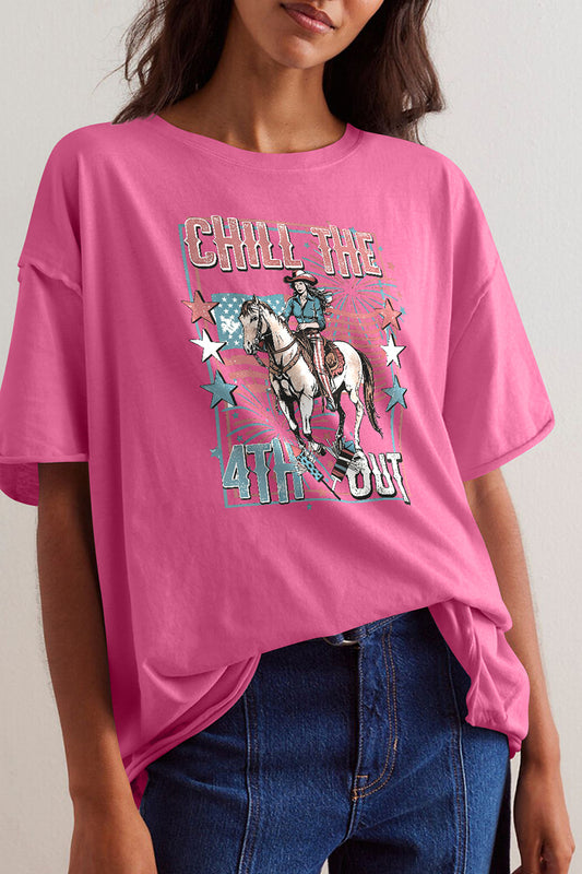 Western Cotton Graphic Tee Patriotic Oversized Rodeo Top