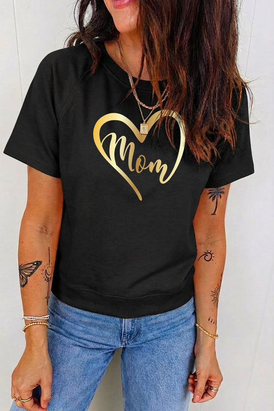 Mother's Day Heart Mom Graphic Casual Loose T Shirt