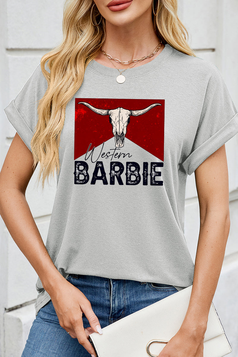 Western Girl Bull Skull Graphic Tee Cowgirl Country Top