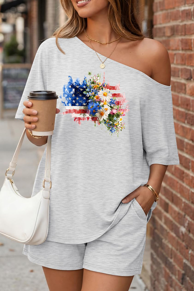 Independence Day Floral USA Off Shoulder Summer Set