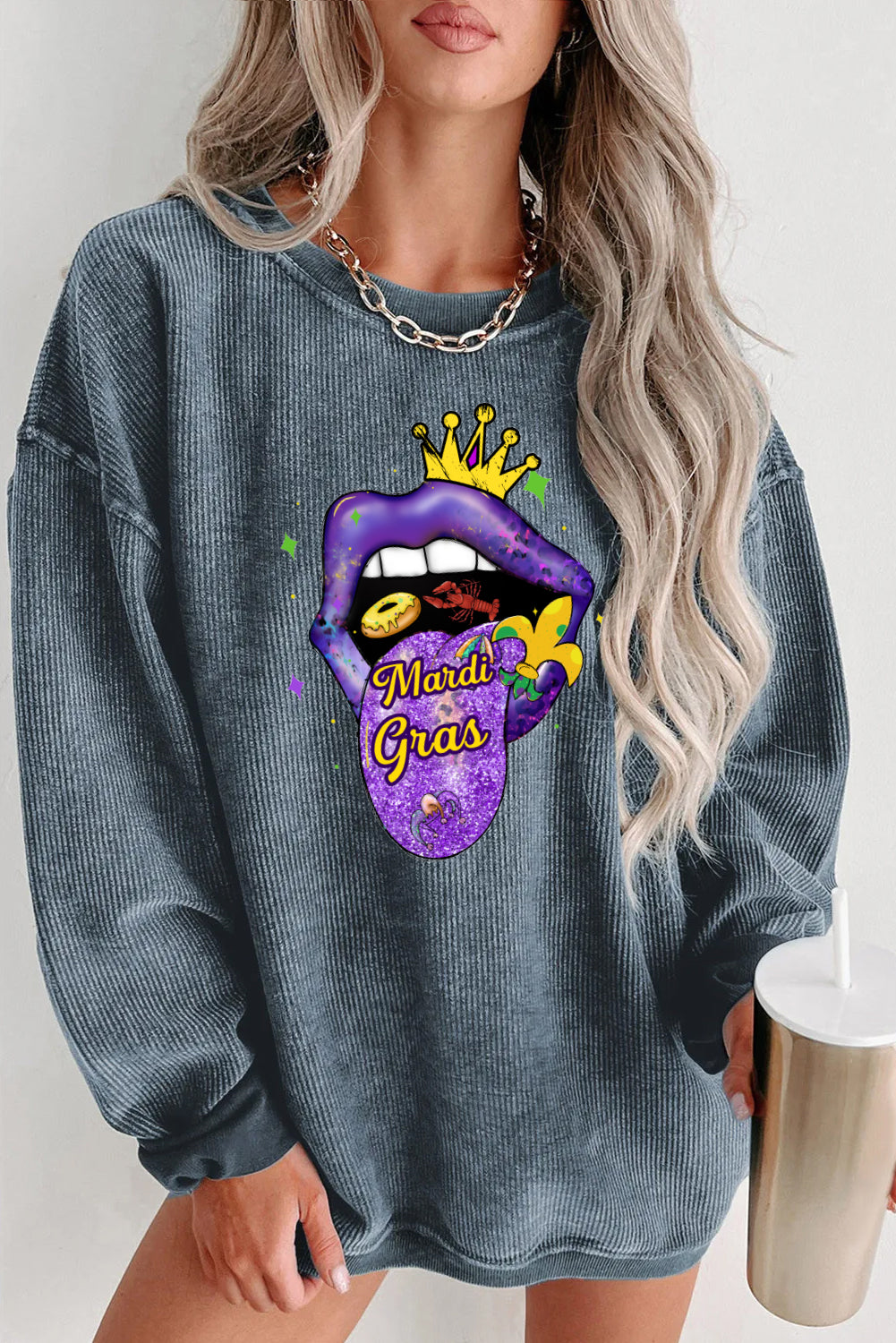 Mardi Gras Crown Lips Graphic Sweatshirt