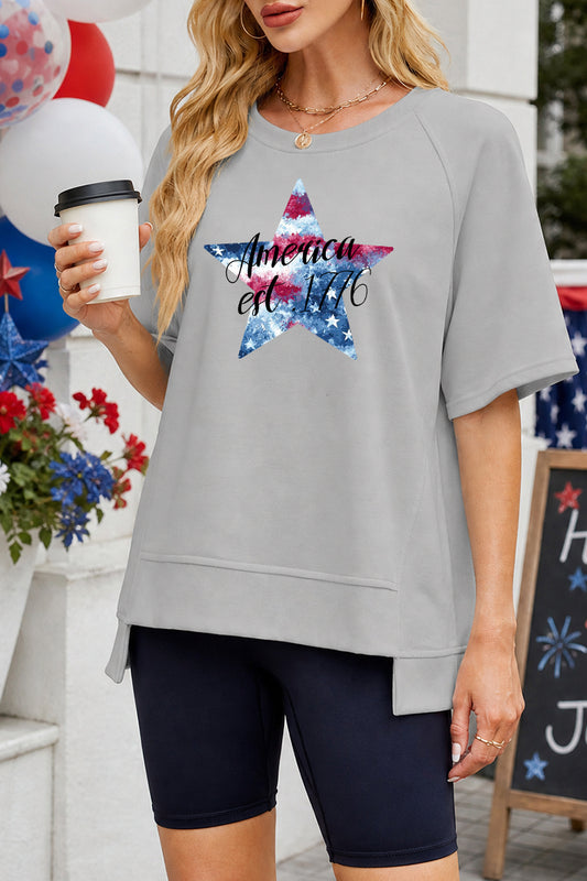 America Est 1776 Patriotic Star Graphic Oversized T Shirt