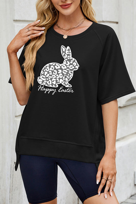 Happy Easter Bunny Graphic Tee Women Spring Casual Top