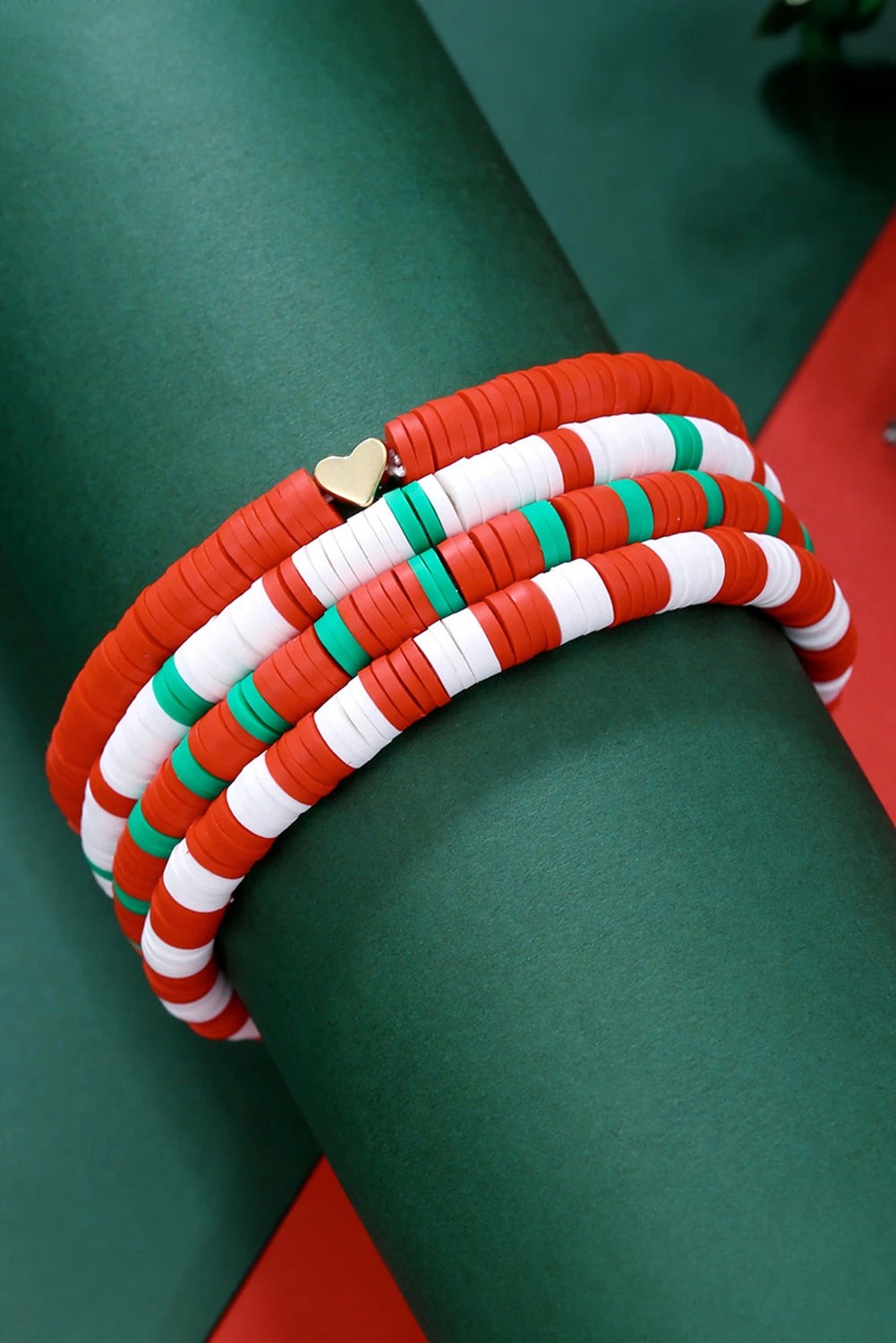 Fiery Red Christmas Color Polymer Clay 4pcs Bracelet Set