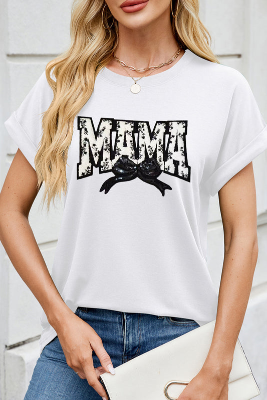 Mother Day MAMA Bow Graphic Tee Women Casual