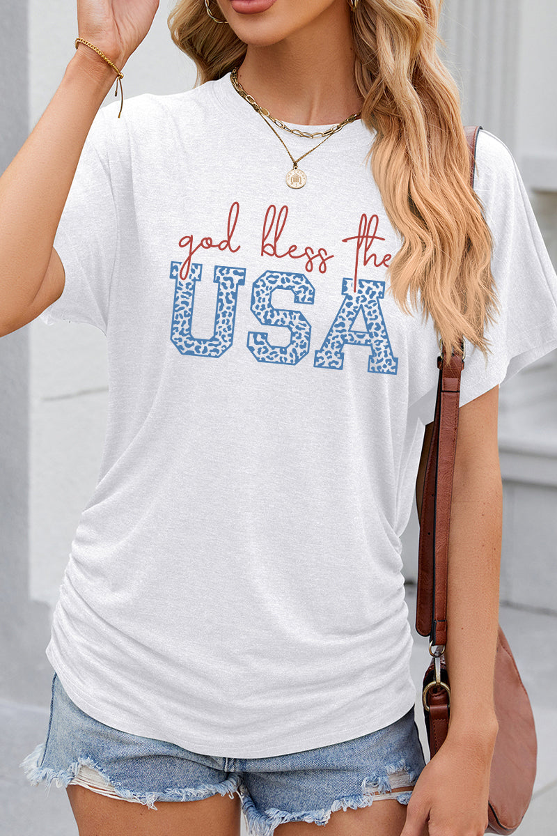 Script USA Letter Graphic 4th of July Casual Patriotic Tee