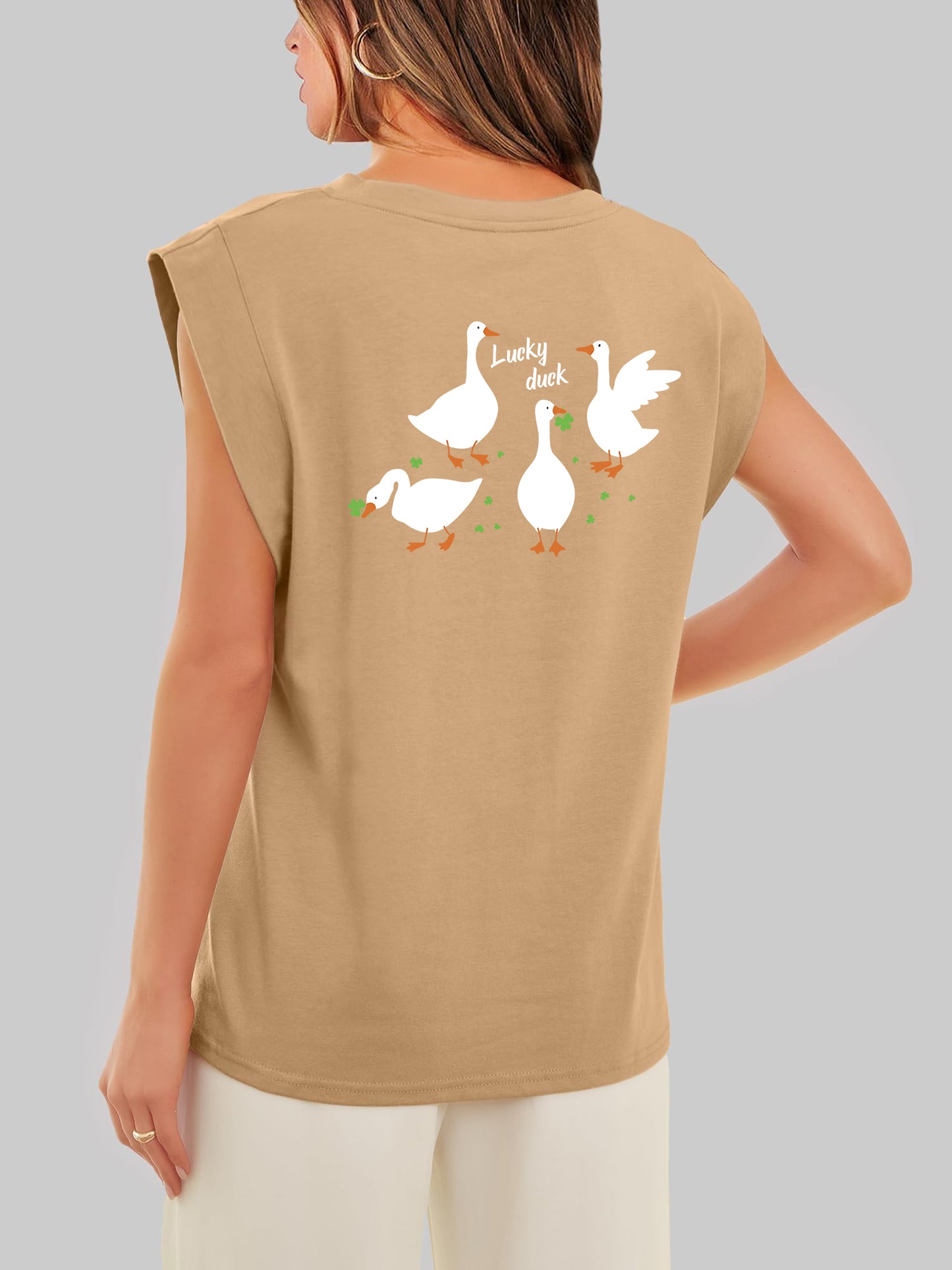 St Patricks Day Lucky Duck Graphic Sleeveless Top