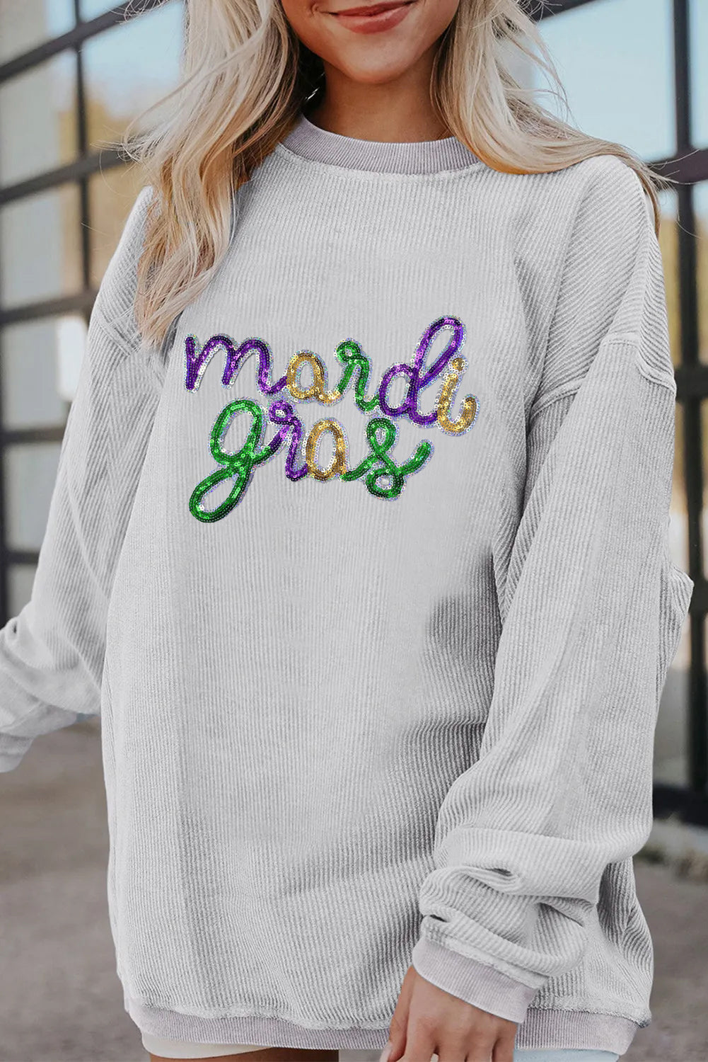 Mardi Gras Sparkly Letter Graphic Sweatshirt