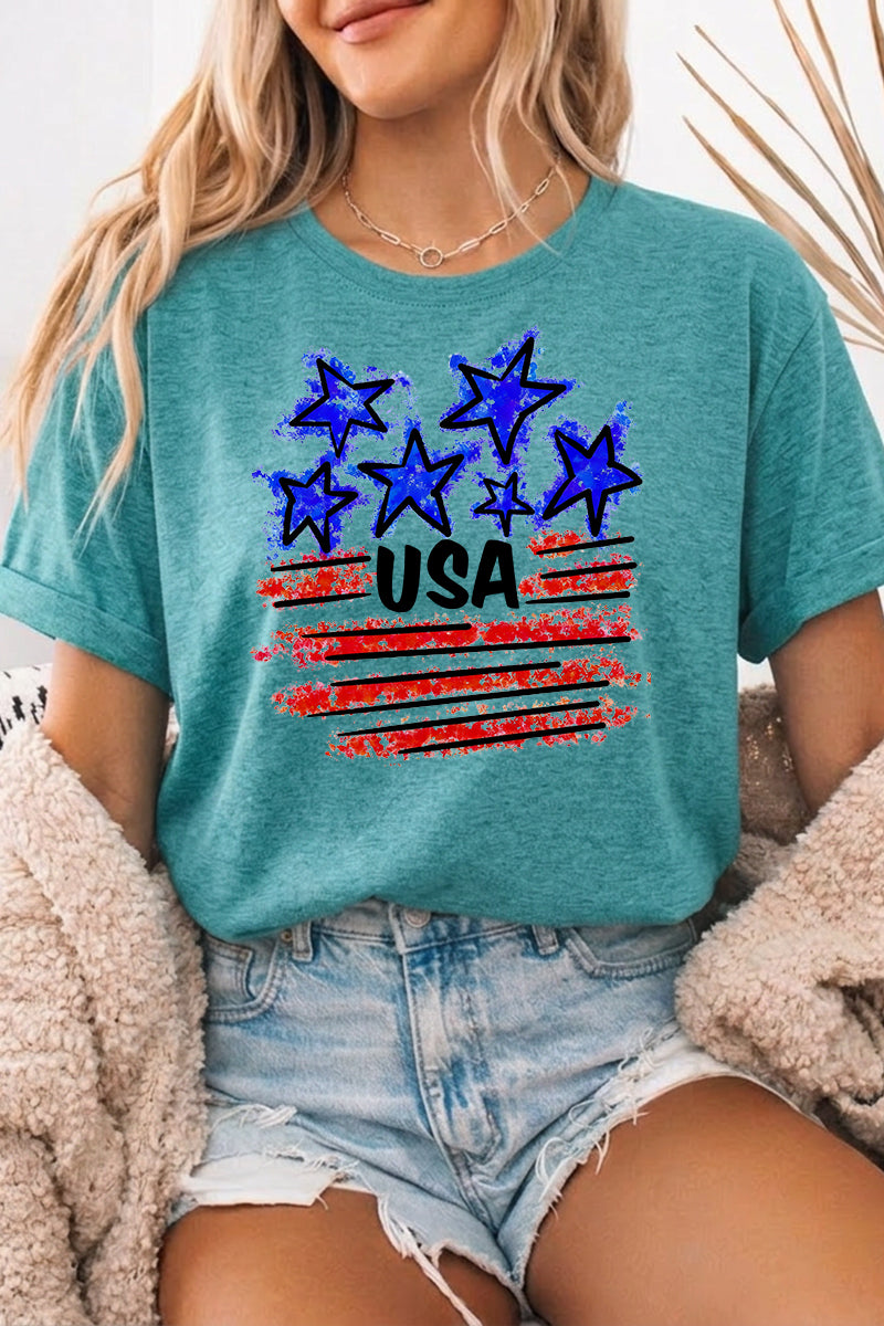Patriotic Graphic Tee Oversized USA Flag Holiday Top