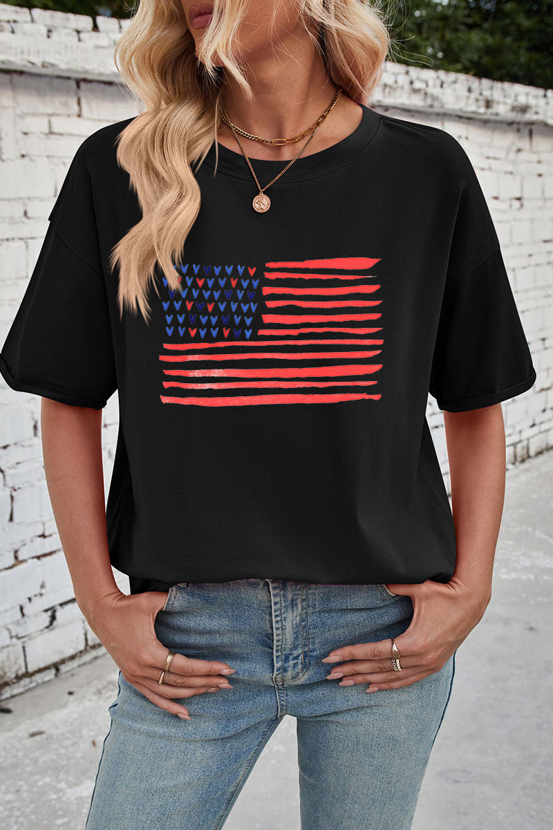 Heart Flag Cotton Tee Oversized Casual Patriotic