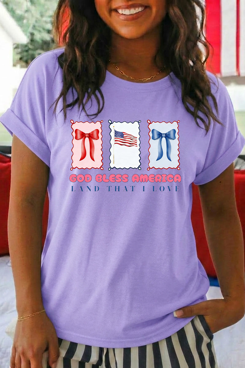 Women 4th of July Bow American Flag T Shirt