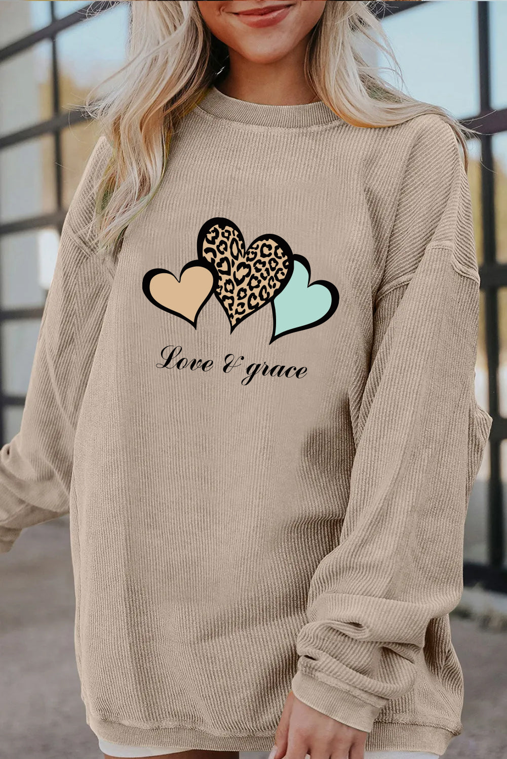 Valentine's Day Colorful Leopard Heart Pink Oversized Sweatshirt