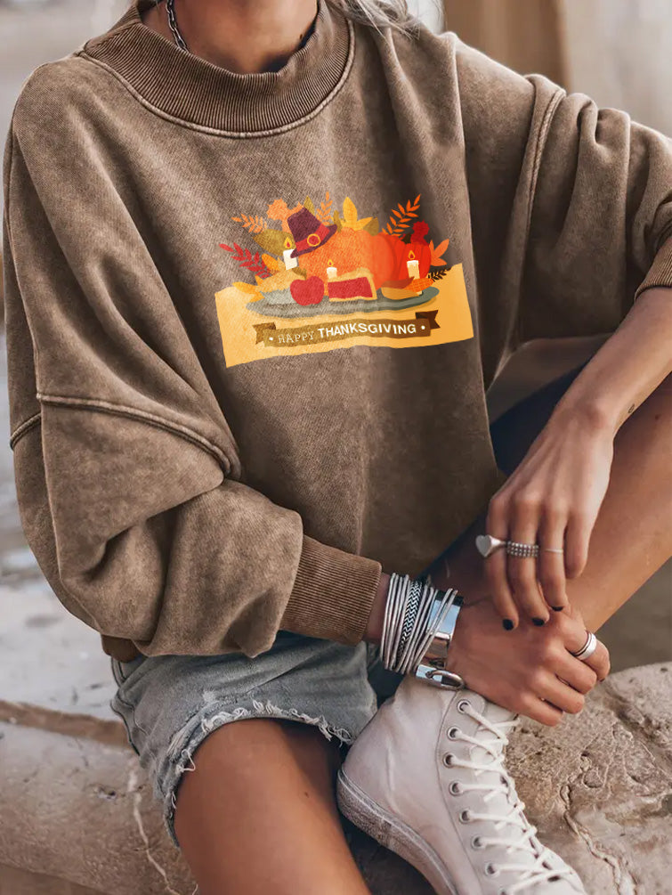 Happy Thanksgiving Turkey Dinner Graphic Sweatshirt