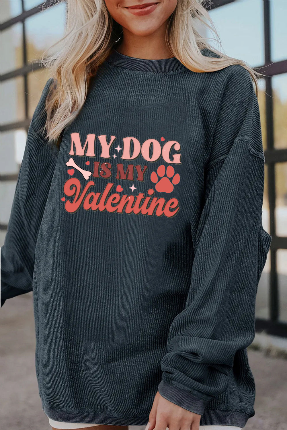 Chic Pink Dog Lover Valentine Heart Graphic Sweatshirt
