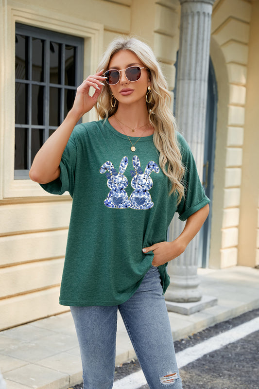 Easter Bunny Graphic Casual Oversized Short Sleeve Tee