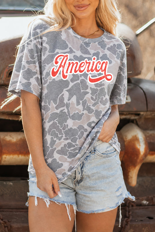Camo America Graphic Patriotic T Shirt Casual Summer