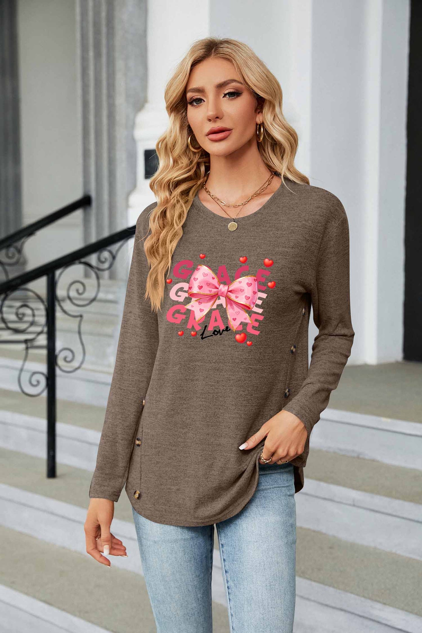 Valentine's Day Bow Love Graphic Everyday Long Sleeve