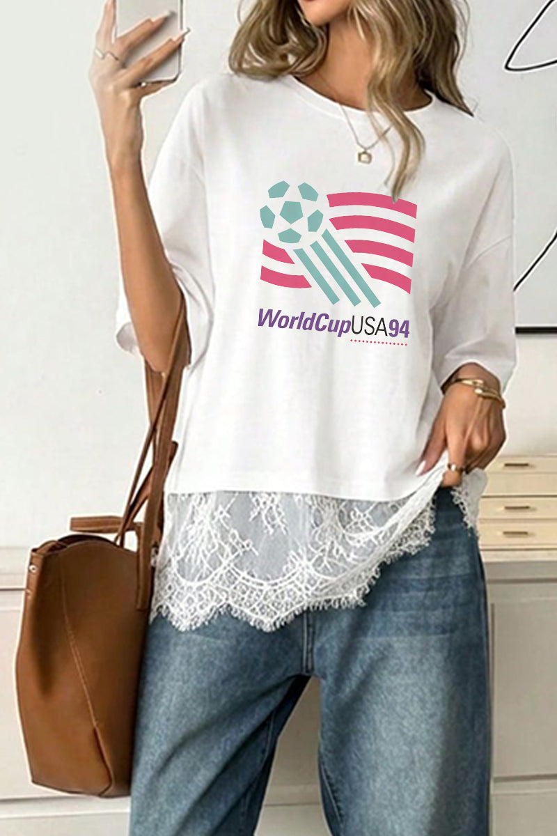 USA World Cup Graphic Lace Hem Oversized T Shirt