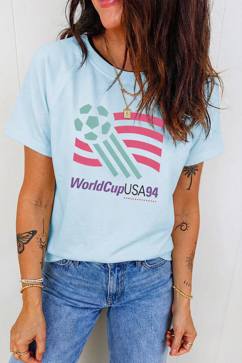 Graphic Knit T Shirt World Cup Casual Loose Fit