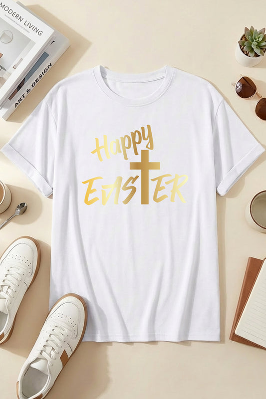 Easter Gold Foil Happy Easter Graphic Crewneck Tee
