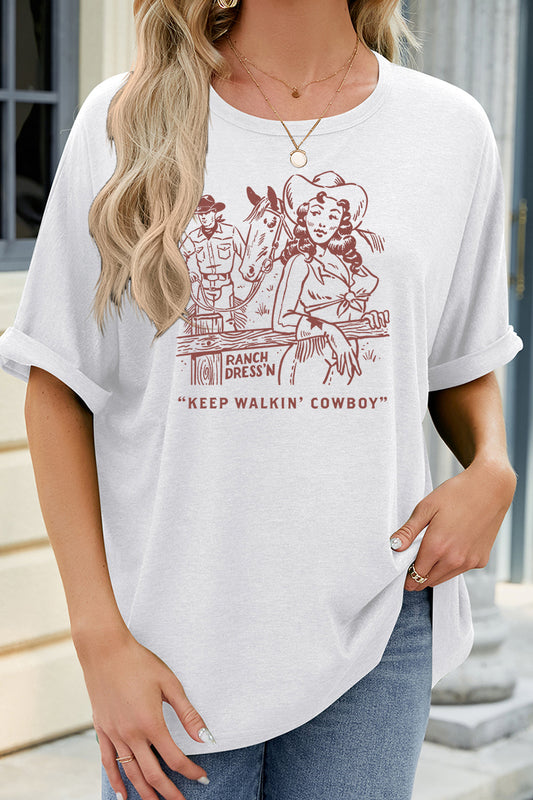 Vintage Western Graphic Tee Casual Loose Cowgirl Top
