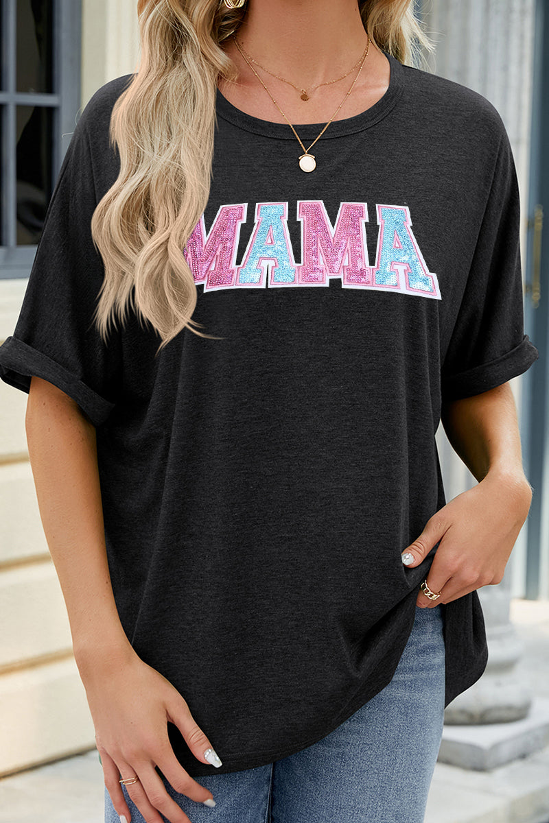 Colorful MAMA Graphic Loose Tee Mother's Day Gift Shirt