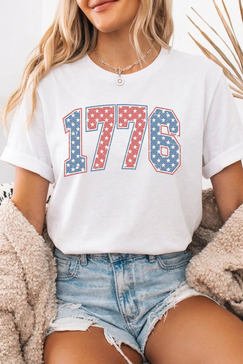 Patriotic Graphic Tee Oversized 1776 Independence Day Top