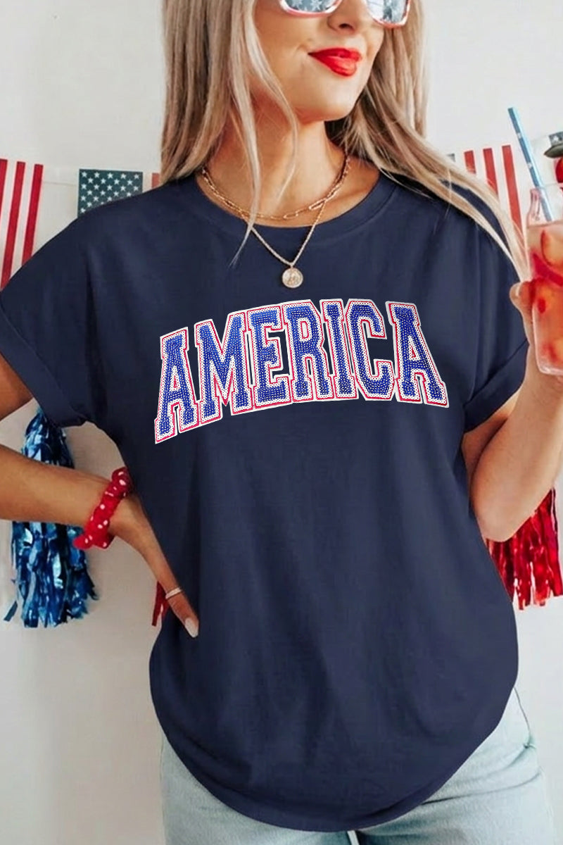 Women 4th of July America Letter Graphic T Shirt