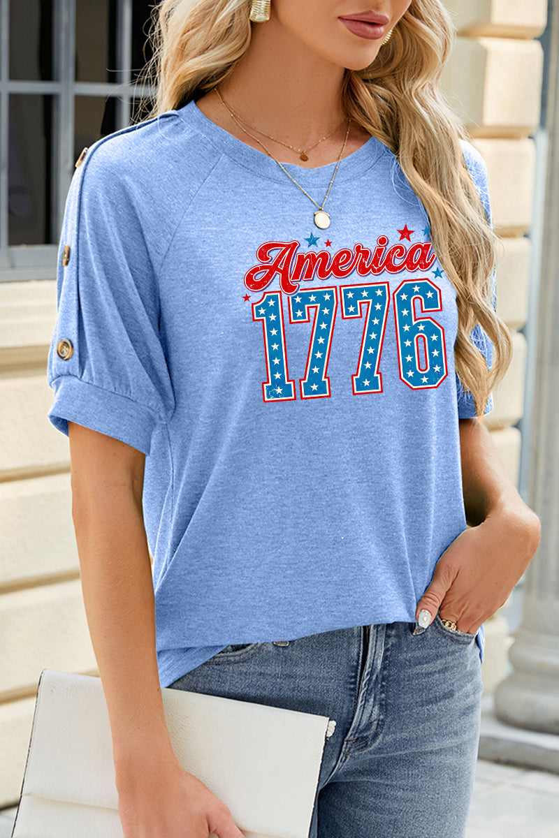 America 1776 Stars Graphic Rayon Tee Boutique Patriotic Top