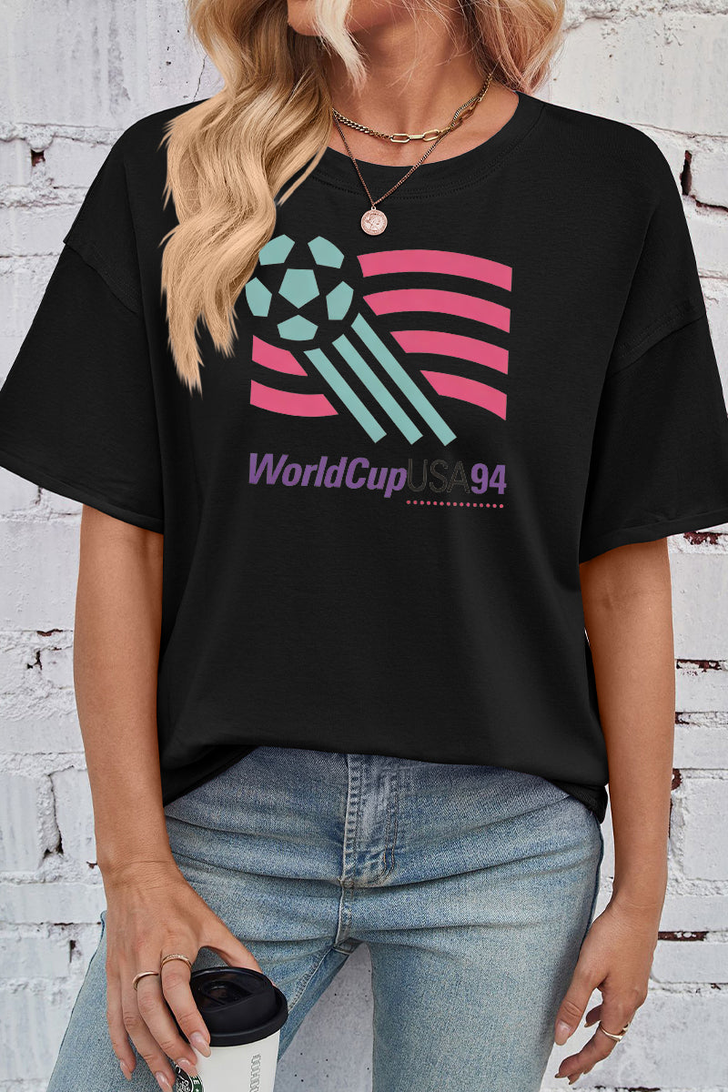 Graphic Rayon T Shirt Casual World Cup USA94 Loose Tee