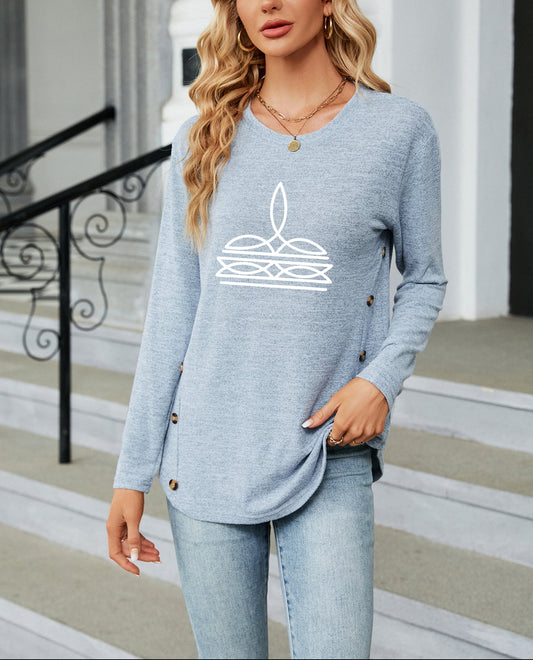 Western Minimal Line Art Long Sleeve Casual Top