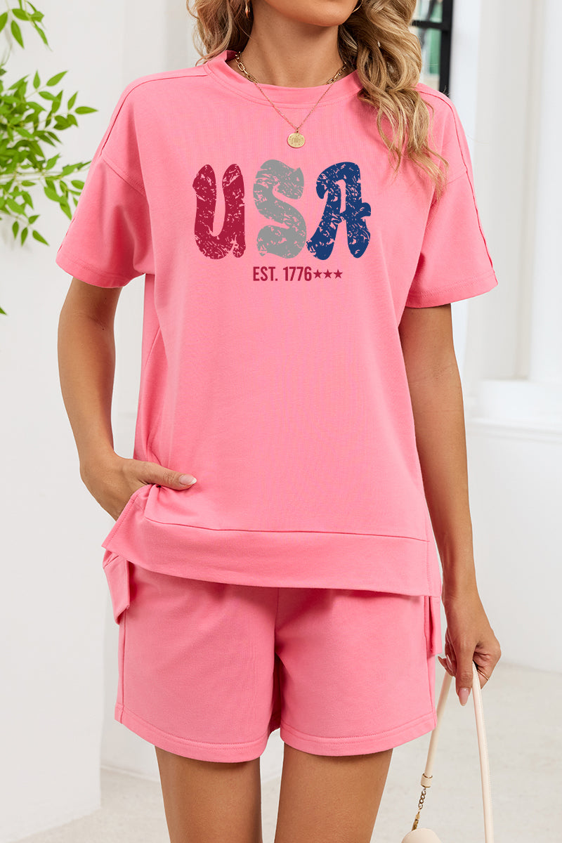 USA Graphic Two Piece Lounge Set Patriotic Summer Outfit
