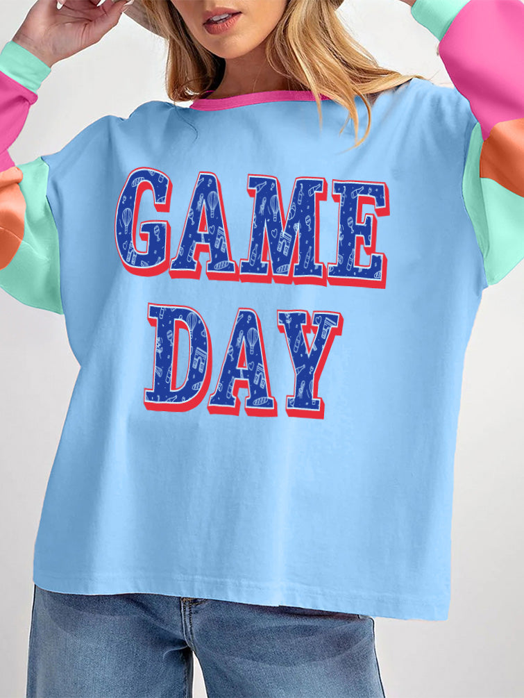 Game Day Color Block Long Sleeve Varsity Graphic Tee