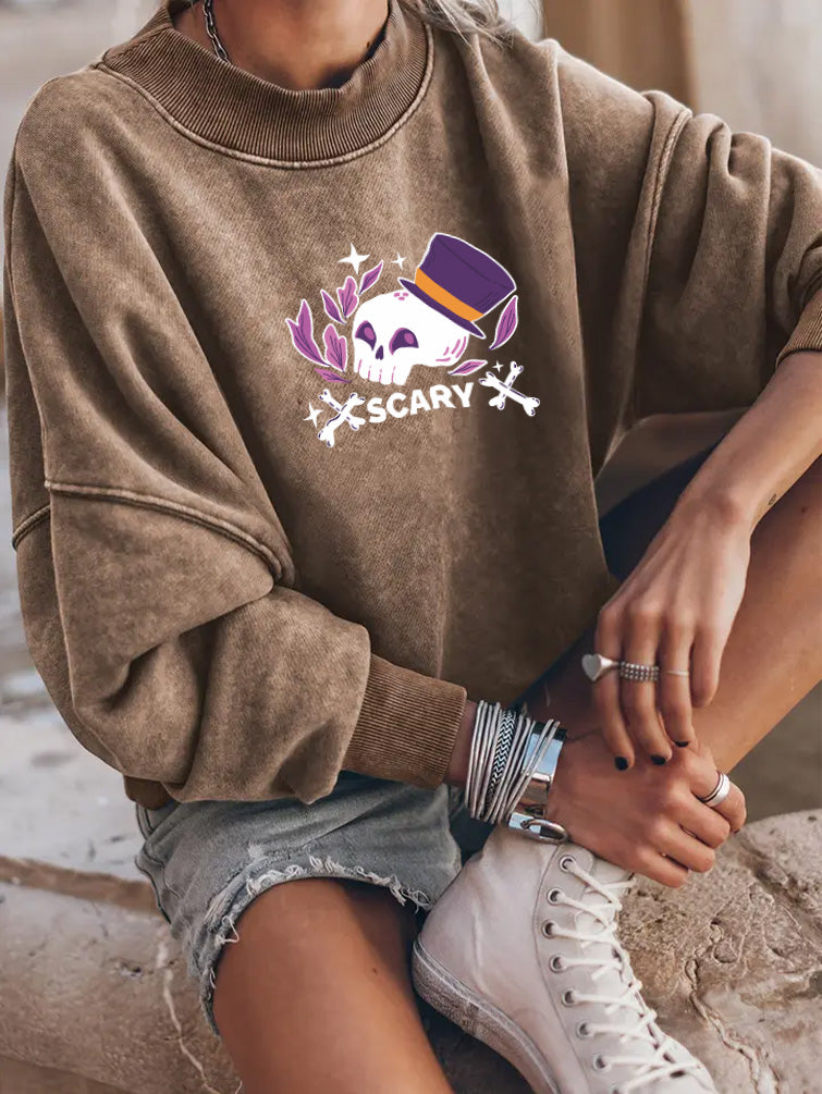Scary Skull Top Hat Halloween Graphic Sweatshirt
