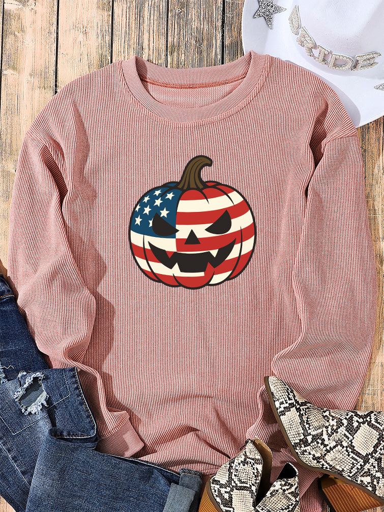Halloween Pumpkin Face Graphic Long Sleeve Sweatshirt
