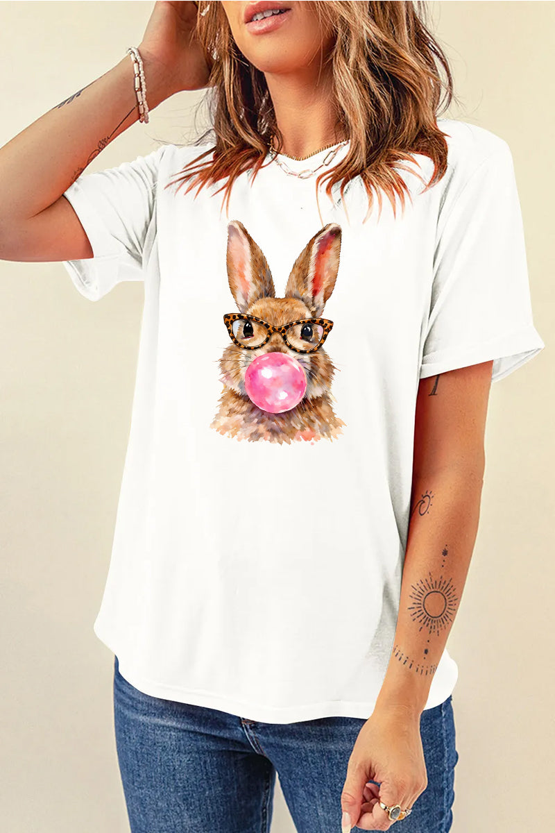 Cute Easter Bunny Graphic Tee Women Spring Casual Shirt
