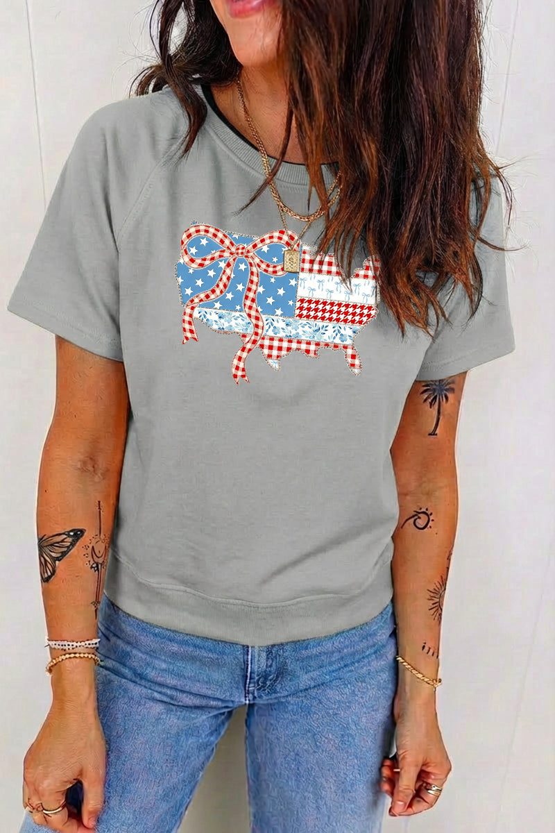 4th of July USA Map Bow Patriotic Graphic Tee