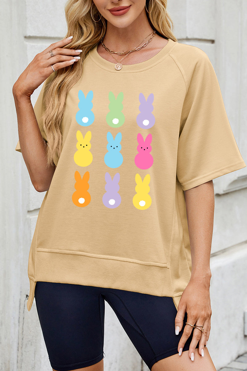 Pastel Easter Bunny Graphic Tee Women Spring Casual Top