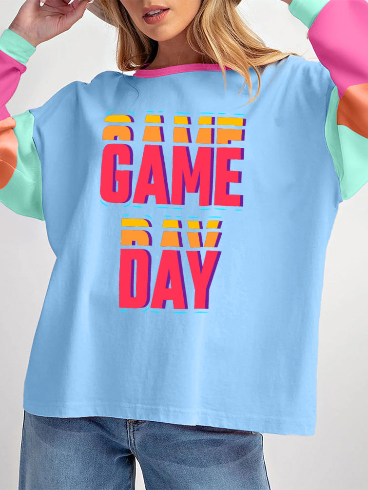 Game Day Color Block Long Sleeve Sports Fan T-Shirt