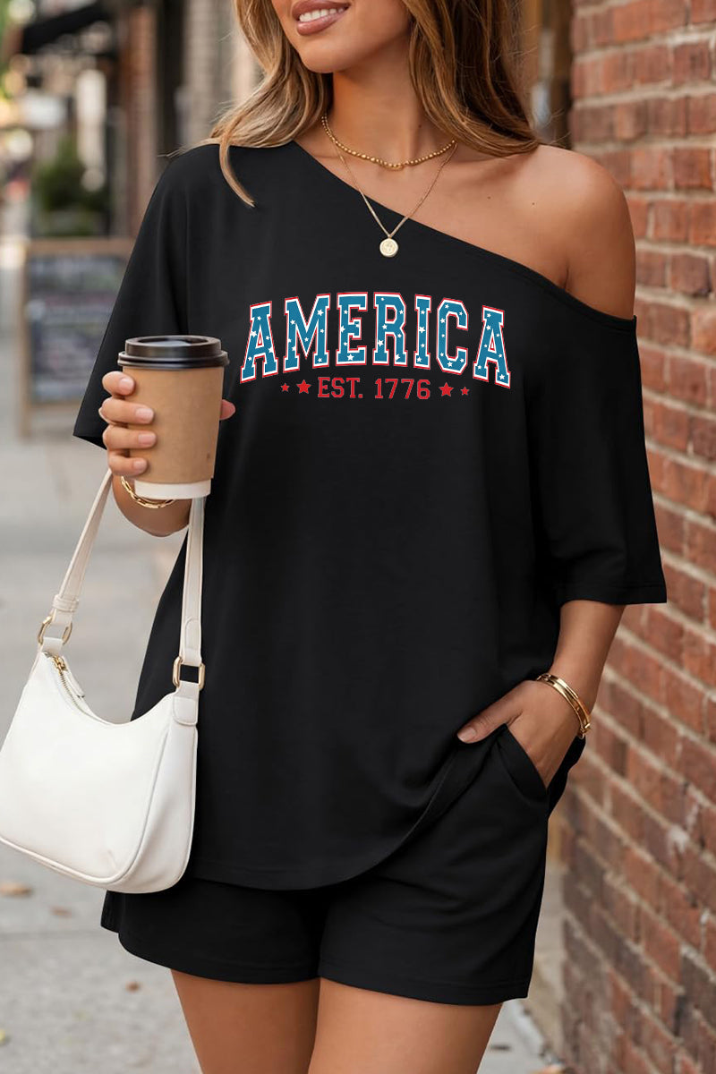 America EST. 1776 Off-Shoulder Independence Day Top Set