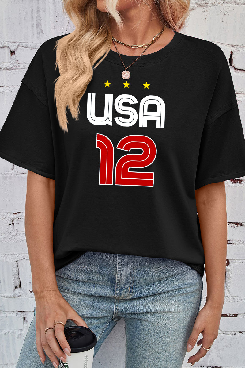 Graphic Rayon T Shirt USA Soccer Casual Loose Tee
