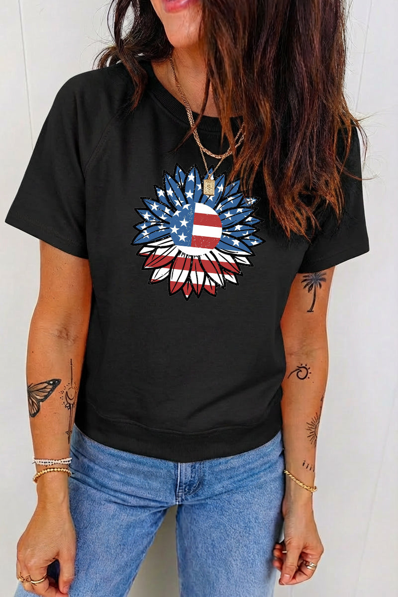 4th of July Sunflower Flag Patriotic Graphic Tee