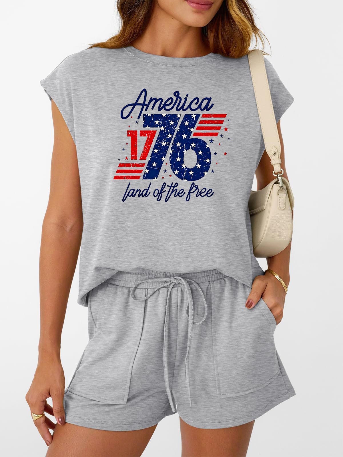 America 1776 Graphic Two Piece Set Patriotic Outfit