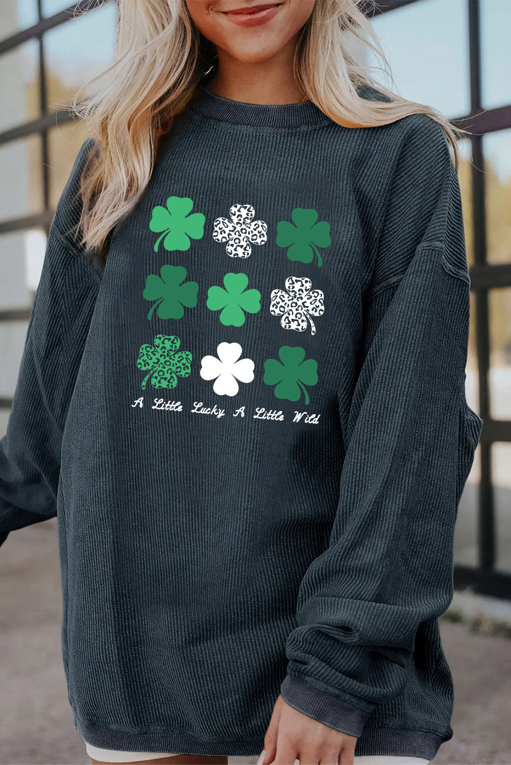 Saint Patrick’s Day Shamrock Patchwork Corded Sweatshirt