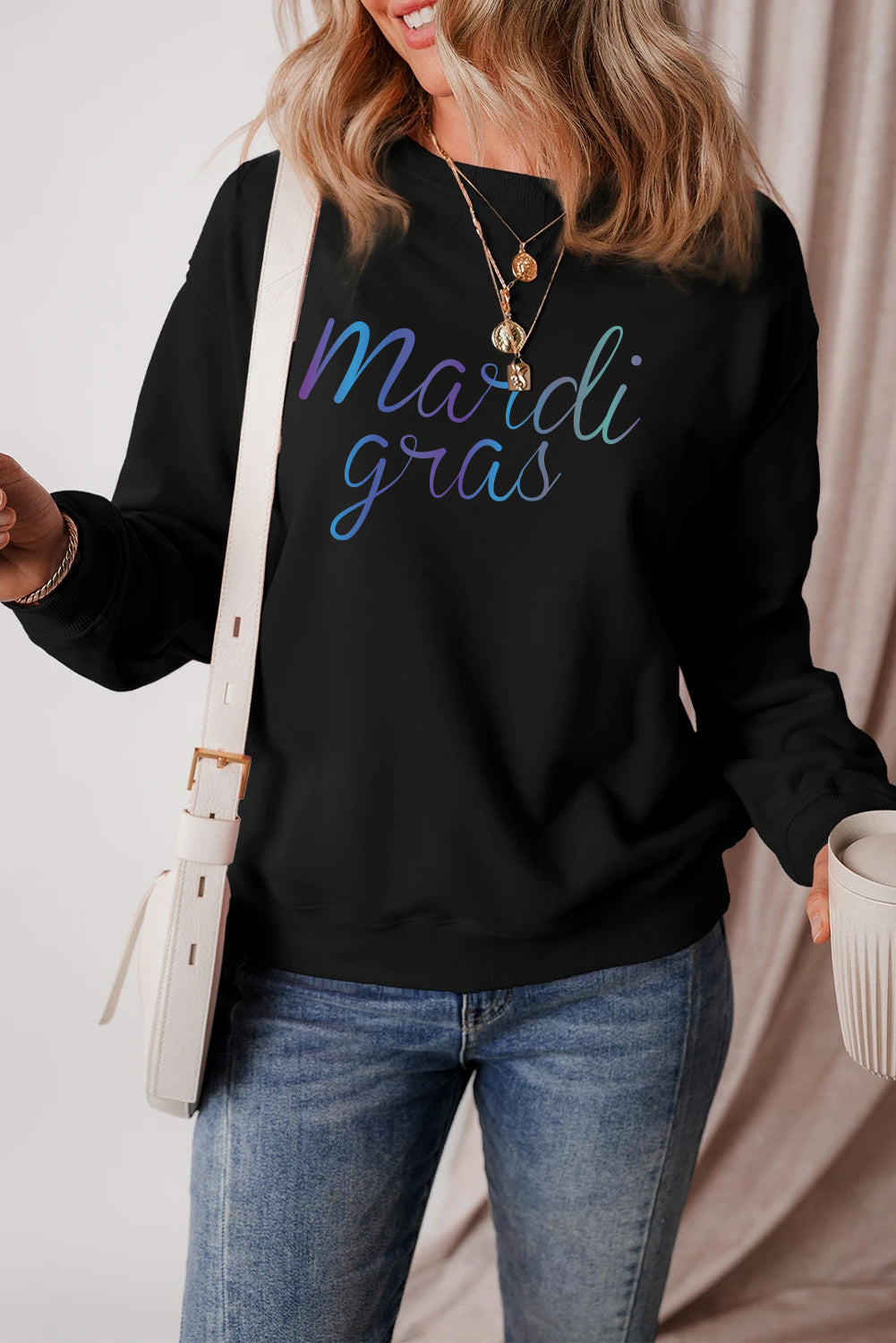 Mardi Gras Handwritten Text Graphic Relaxed Pullover