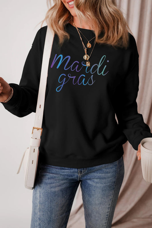 Mardi Gras Handwritten Text Graphic Relaxed Pullover